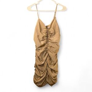 J.O.A. Bodycon Ruched Tan Mini Dress size S